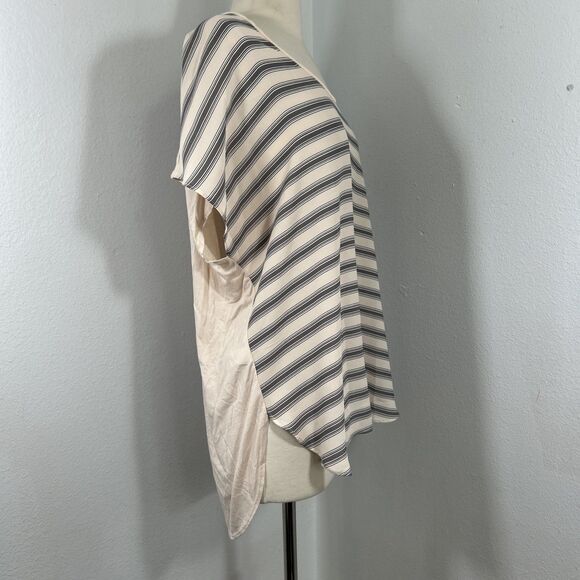 Loft Top Womens Large Beige Strip Mix Material Blouse‎ - Picture 4 of 7